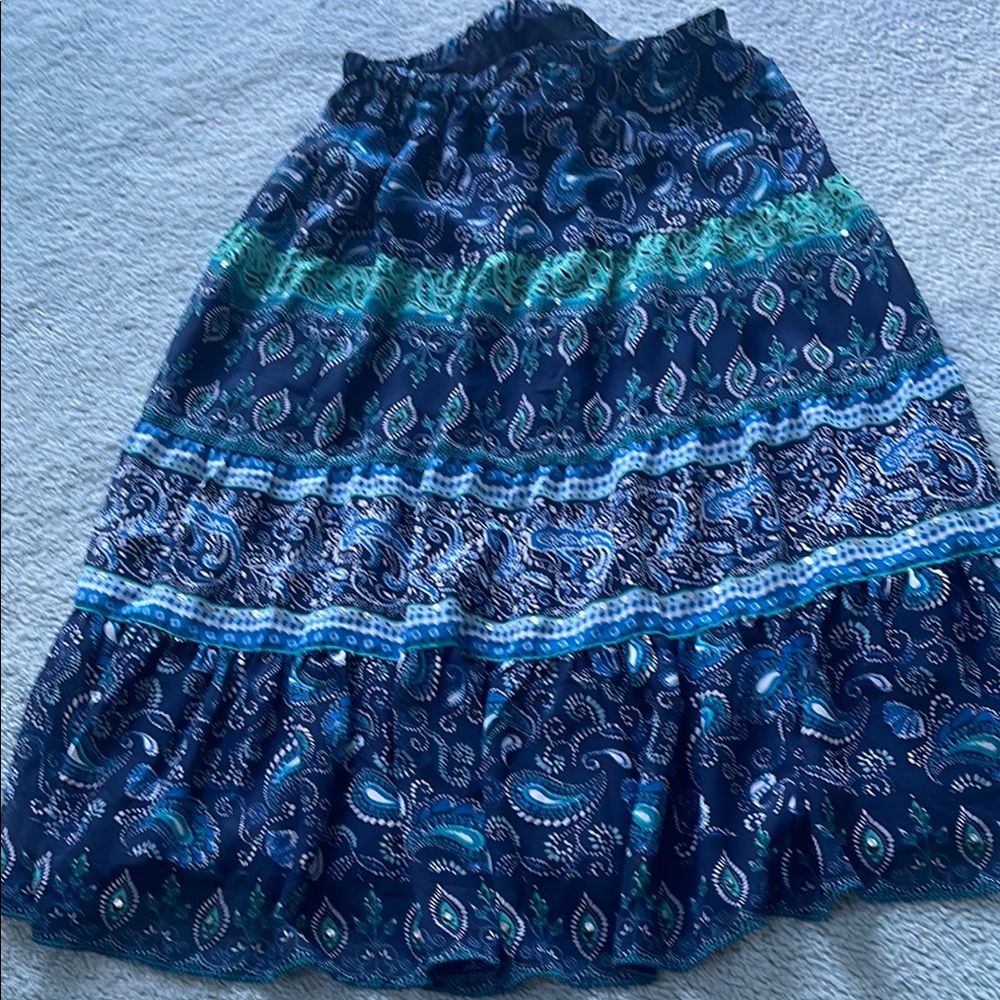 JM Collection Blue A-Line Resort Midi Skirt